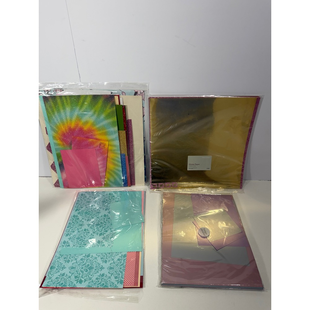 Close‎ To My Heart Scrapbook Paper Bundle Glitter Floral Tie Dye Cardstock Lot 4